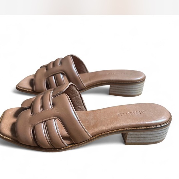 Simons Tan Leather Slide Sandals - Picture 2 of 6
